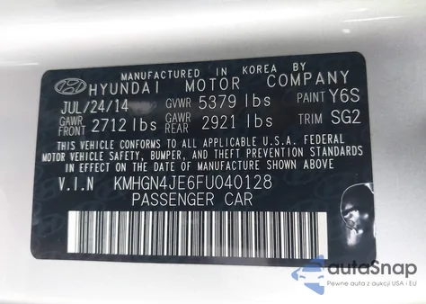 2015 Hyundai Genesis 3.8 из США, поврежденный, VIN KMHGN4JE6FU040128